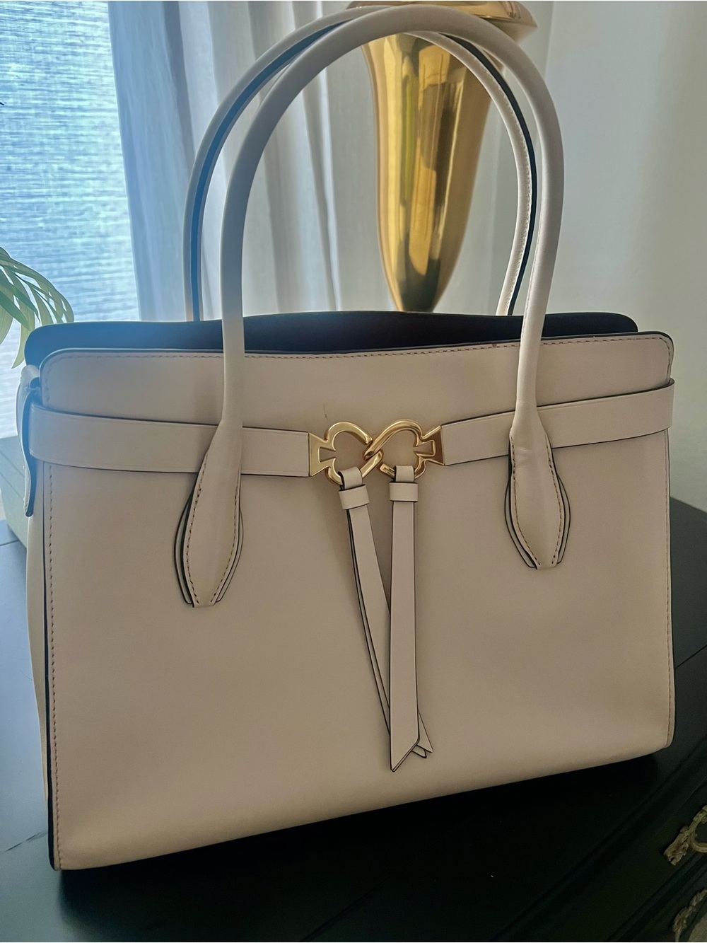 Cream Leather Kate Spade NY Tote Bag with Gold Hardware